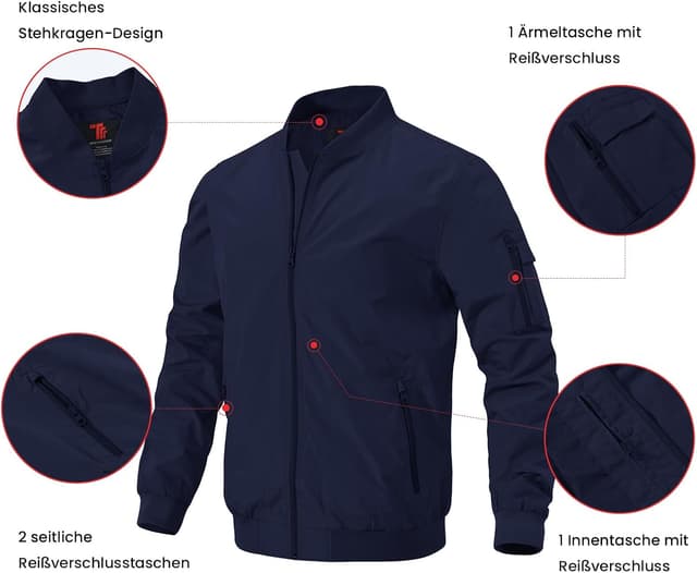 Detalle de Rdruko Herren Bomberjacke Blouson- & Übergangsjacke – leichte Fliegerjacke für Freizeit und Outdoor