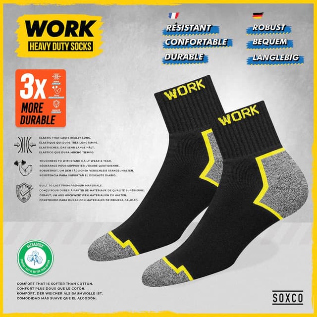 Detalle de SOXCO 10 Paar kurze Arbeitssocken für Herren (Quarter Socken) – WORK Socks