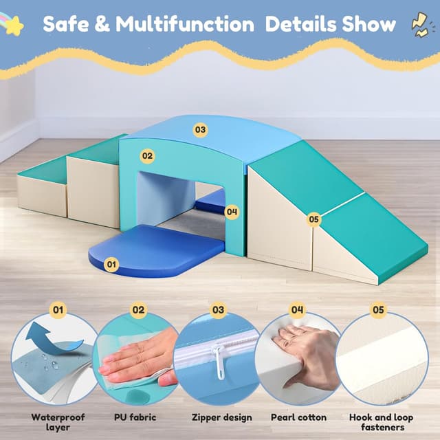 Detalle 2 de CUPCHID Blocchi da costruzione in schiuma 6 in 1 per bambini (Azzurro)
