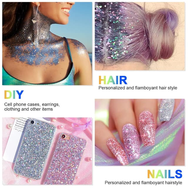 Detalle de URAQT Body Glitter Gel – Chunky Glitzer für Gesicht, Haare, Lippen, Nägel & Körper (Grün)