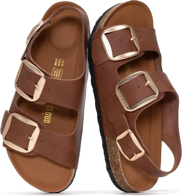 Detalle de Project Cloud Genuine Leather Beach Sandals for Women (Garda) with Memory Foam Slingback Slides