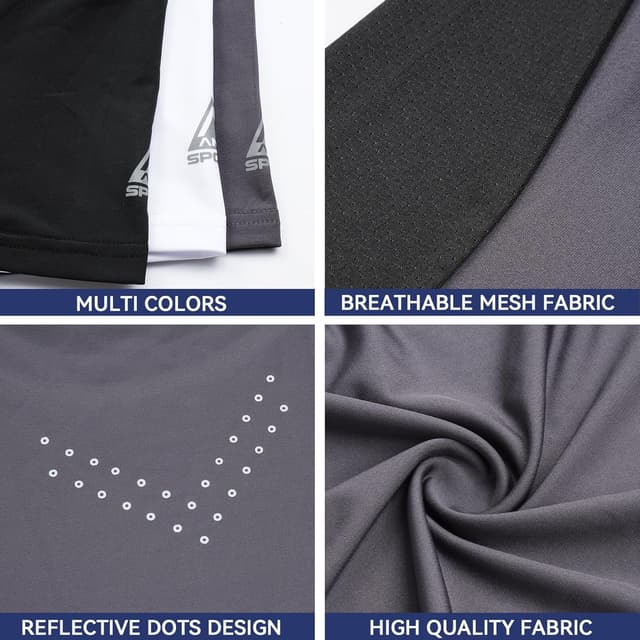 Detalle de AMZSPORT maglietta a compressione da uomo con maniche corte, tessuto Cool Dry per allenamento e corsa