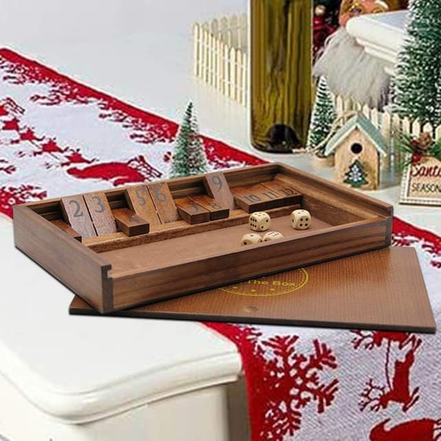 Detalle de Juegoal Shut The Box Wooden Board Dice Game with Lid (12 Numbers) — for Kids & Adults, Ages 5+