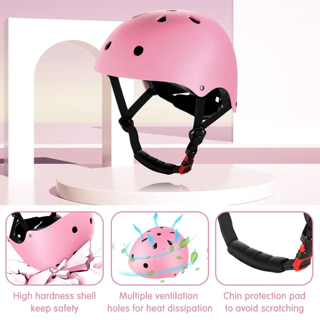 Detalle 1 de WayEee Knieschoner Kinder mit Helm rosa