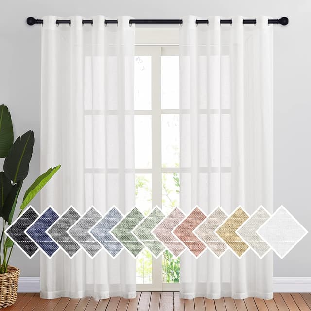 Detalle de NICETOWN White Sheer Linen Curtains (84 inch length) — 2 Panels Set with Grommets