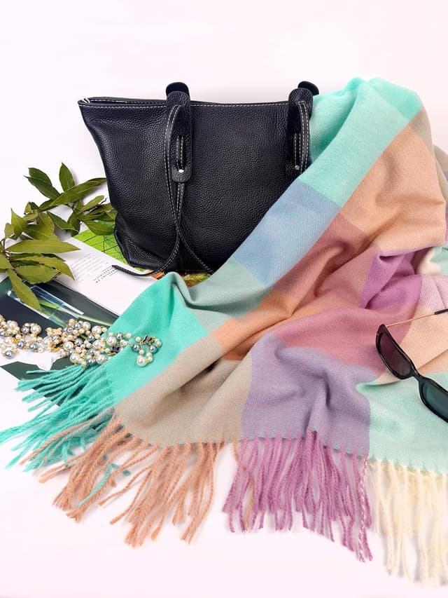 Detalle de GLORIS Schal warm XXL für Damen im Winter – kuschelig, groß & kariert