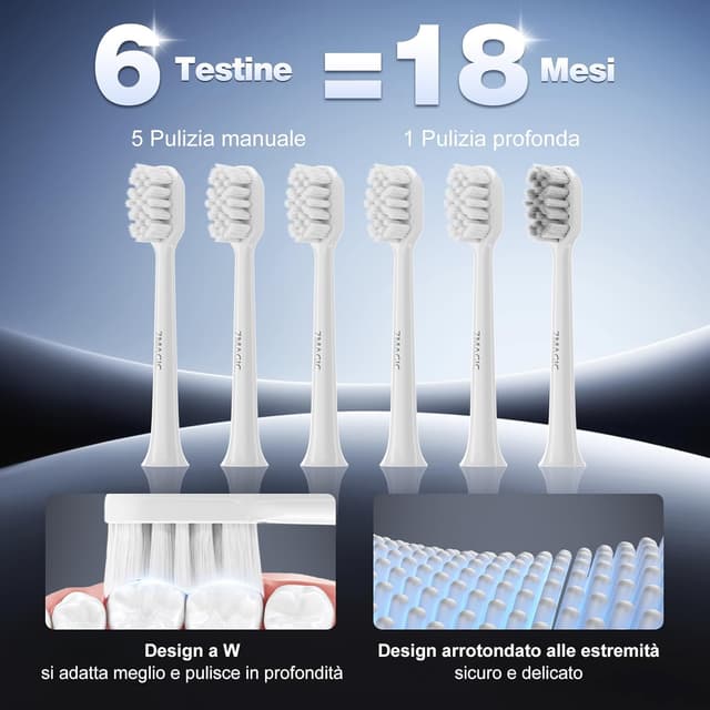 Detalle 2 de Spazzolino elettrico sonico 7MAGIC con 3 intensità, 5 modalità e timer da 2 minuti (IPX7) – autonomia 180 giorni