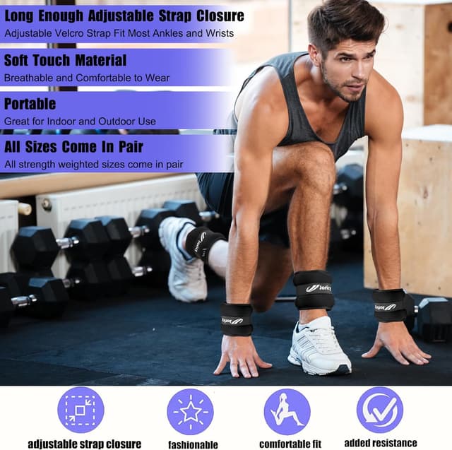 Detalle 2 de Adjustable Ankle Weights Pair (1/2/3/4/6/8/10/12/20 LBS) for Wrist, Leg, Arm & Rehab Workouts
