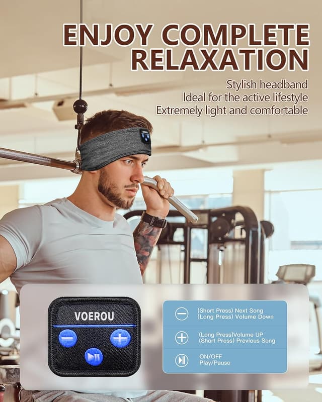 Detalle de Voerou Diadema Deportiva Bluetooth: Comodidad para Dormir 😴