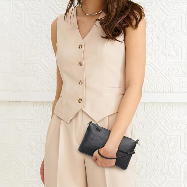 Detalle de Kattee Leather Crossbody Bags for Women – small double-zip crossbody shoulder bag