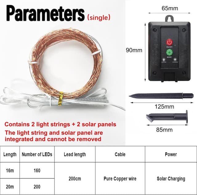 Detalle de Solar Lichterkette Außen 20 m mit 200 LEDs