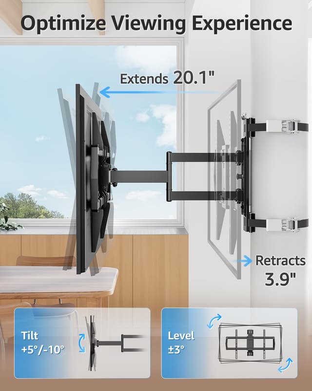 Detalle de MOUNTUP Pillar TV Mount for 32"-75" TVs (Full Motion Strap-On Post Mount, Max VESA 600x400)