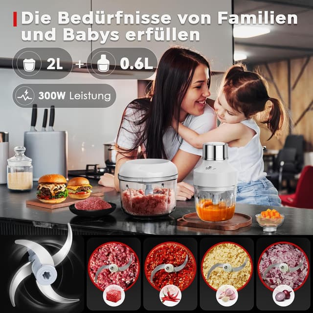 Detalle de Bear Glas-Zerkleinerer 0,6 l + 2 l (elektrisch) mit 2 Geschwindigkeitsstufen und Edelstahlklingen