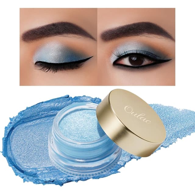 Detalle de Oulac Glitzer Lidschatten Blau – Lidschatten & Highlighter Duo, wasserfest, vegan (02)