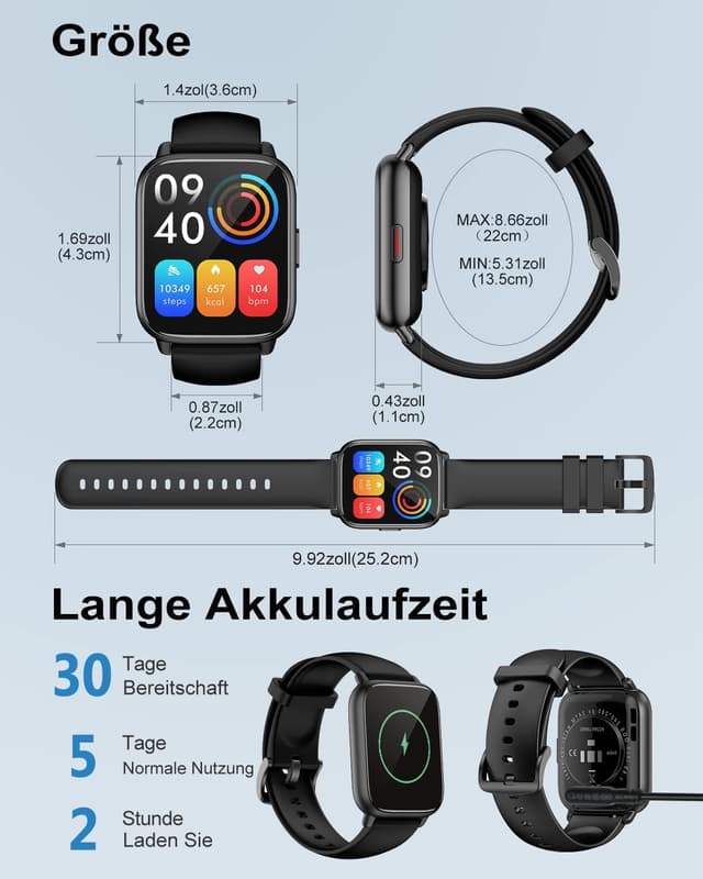Thumbnail 6 de RUIMEN Smartwatch Fitnessuhr mit SpO2- und Pulsmessung