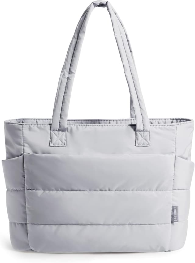Detalle de bagsmart Puffy Tote Bag Damen – 20L Handtasche/Puffer Schultertasche mit Reißverschluss in Grau