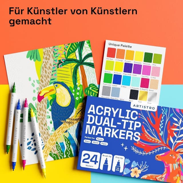 Detalle 2 de ARTISTRO Acrylstifte 24 Farben – Doppelspitze 🎨