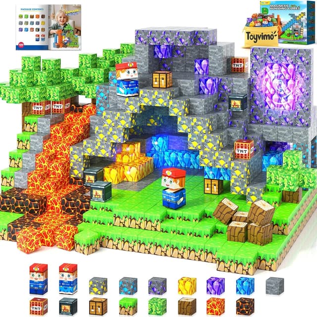 Detalle de Toyvimo Magnetic Blocks 100-Piece Magnetic Building Set (Forest & Mine Theme)