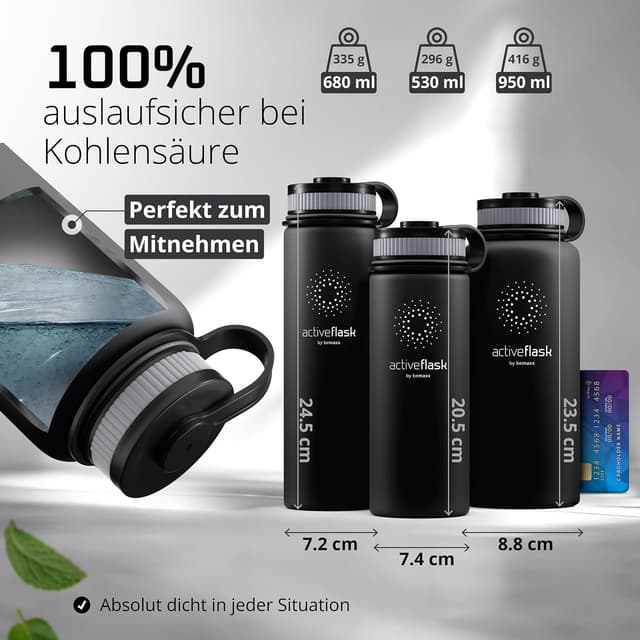 Thumbnail 6 de BeMaxx ACTIVE FLASK Edelstahl-Trinkflasche mit Strohhalm & 3 Deckeln, BPA-frei, auslaufsicher