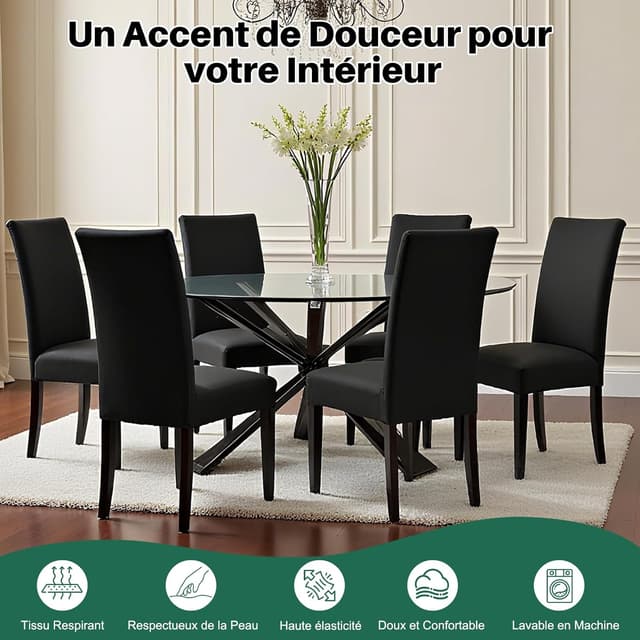 Detalle de Dioxide housse de chaise extensible pour salle à manger – lot de 4 pièces (noir)