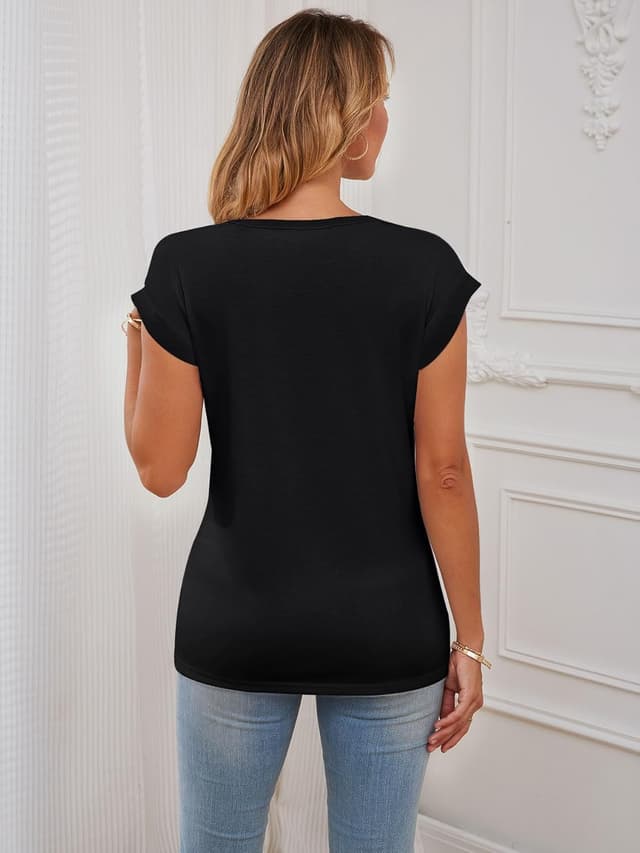 Detalle de AirMood Damen-T-Shirt für den Sommer mit Flügelärmeln – lässig & bequem