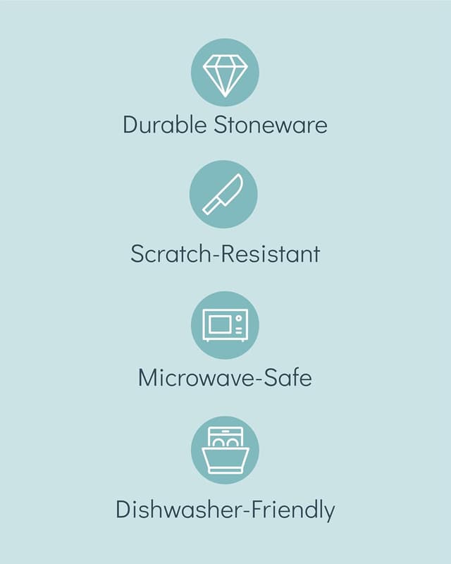 Detalle de PURE LIVING INTERIOR DESIGN Rustic stoneware dinnerware set for 8 people (24 pcs) in smoky blue