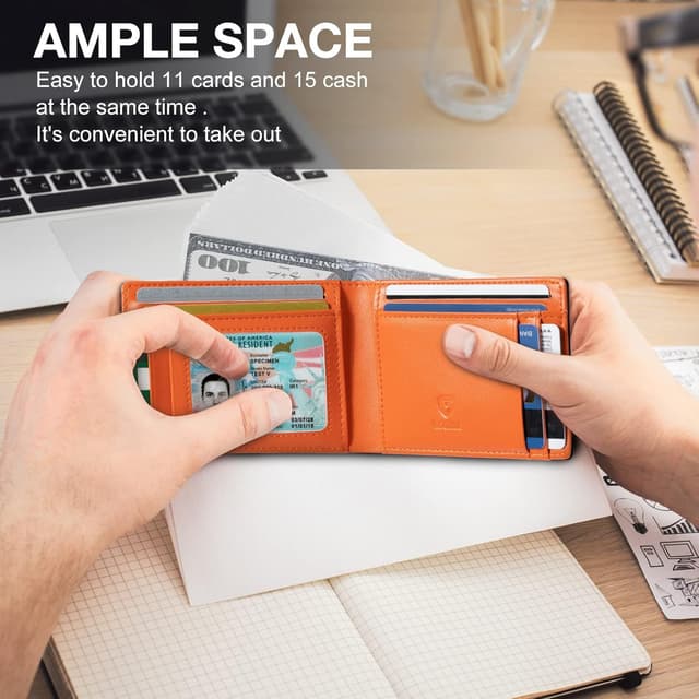 Thumbnail 6 de GSOIAX Slim Wallet for Men RFID Blocking Leather Bifold (Carbon Black and Orange) — Ultra-Thin Carbon Fiber Credit Card Holder