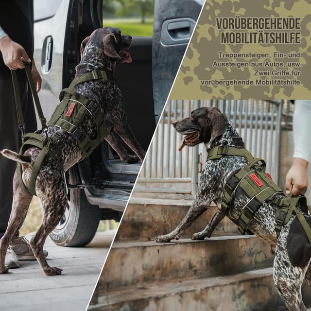 Detalle de OneTigris Hundegeschirr SKYEWALKER mit 2 Griffen, verstellbar (XL, Grün) – Unterstützung & Rehabilitation