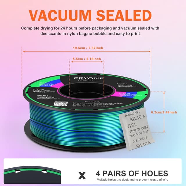 Detalle de ERYONE Silk Tri-Color Coextrusion PLA Filament 1,75 mm (1 kg) – Seidig mehrfarbig mit Rot/Blau/Grün