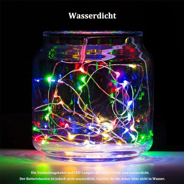 Detalle de Kaleora 6er LED-Lichterkette Batterie mit Timer (2 m, 20 bunte LEDs) – Kupferdraht für innen und abgedeckte Deko