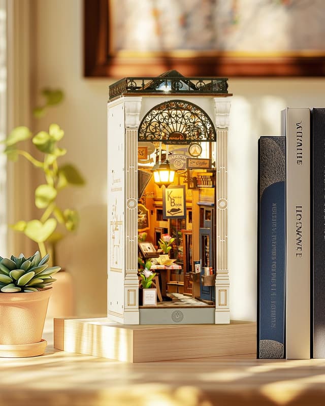 Detalle 2 de Rolife Book Nook Kit Miniature Arcade Dating in stile europeo con luci LED e coperchio antipolvere