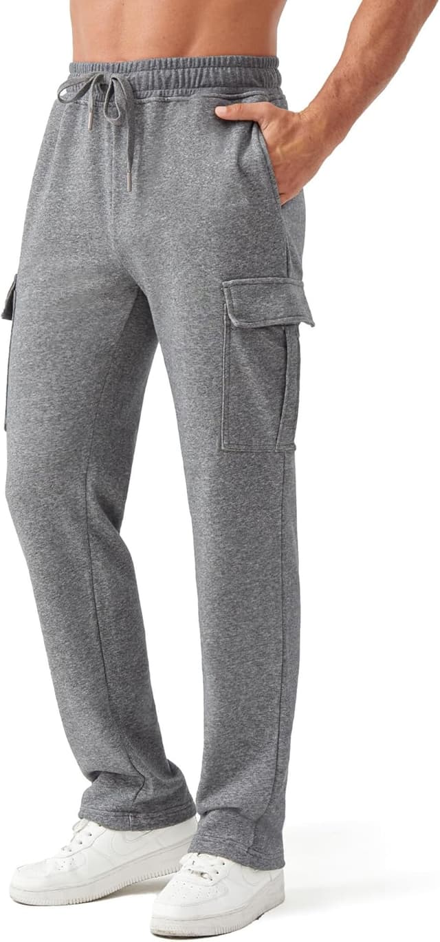 Detalle de Zylioo extra long inseam men’s sweatpants with pockets (open bottom)