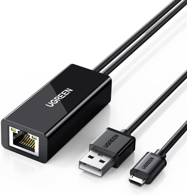 Detalle de UGREEN Ethernet Adapter für Chromecast und TV Stick (Micro USB auf RJ45 LAN, USB 2.0 Stromversorgung)