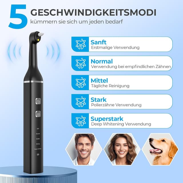 Detalle de Zahnsteinentferner Zahnaufhellungsset „Professionell“ mit Zahnpolierer, 5 Modi und LED (5 Köpfe, Type-C, IPX7)