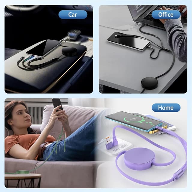 Thumbnail 6 de Retractable 6-in-1 USB A/C Multi Charger Cable (PD 60W, Mint Green)