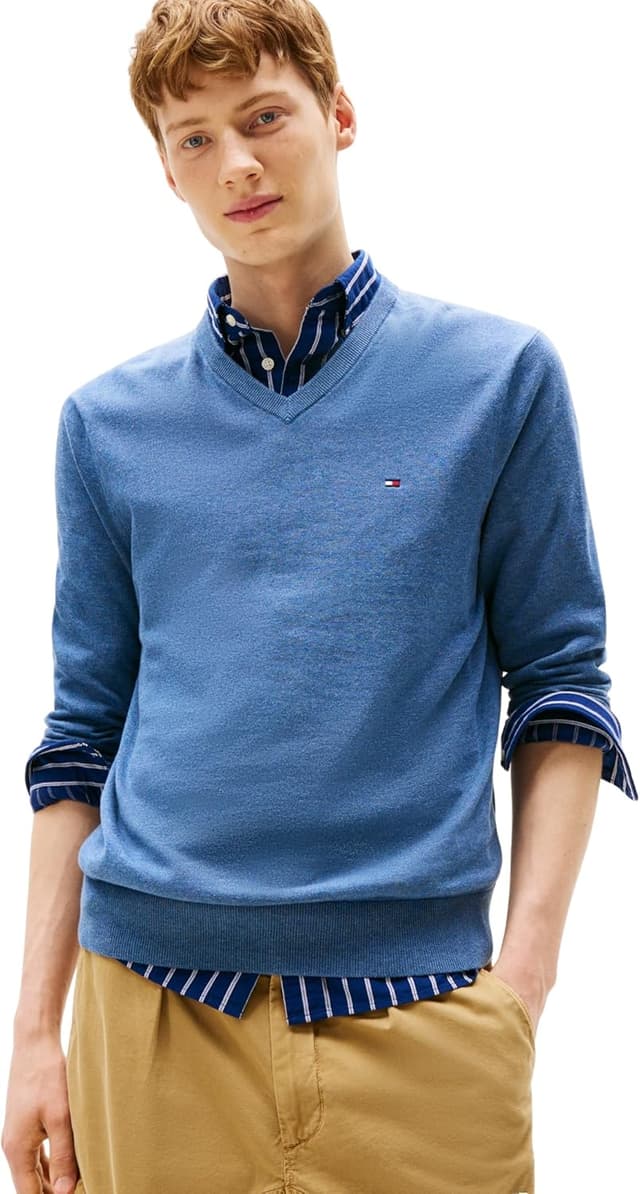 Detalle de Tommy Hilfiger Men’s Essential Cotton V-Neck Jumper