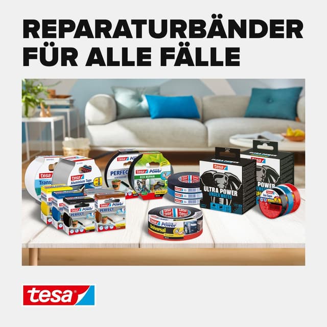 Thumbnail 6 de tesa extra Power Universal Gewebeband (schwarz) – gewebeverstärktes Ductape zum Reparieren, Befestigen & Abdichten, 25 m x 50 mm