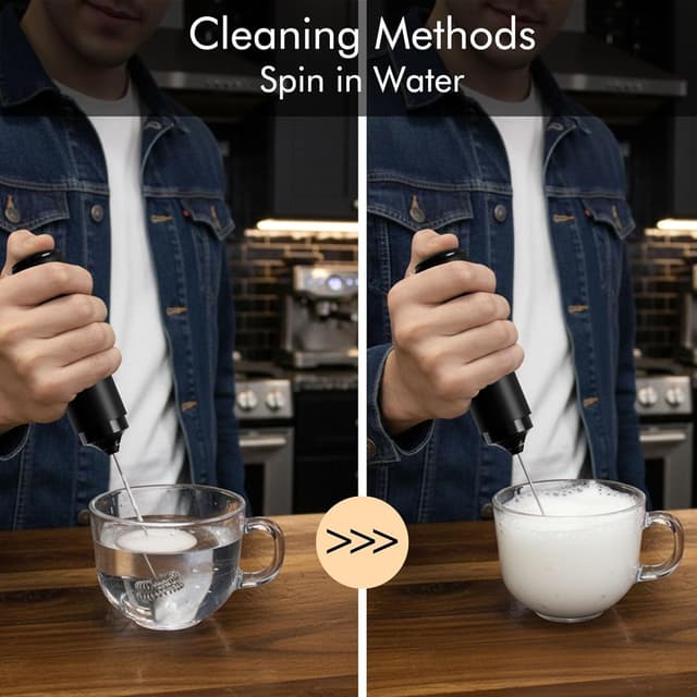 Detalle de Rechargeable Milk Frother Handheld 2-IN-1 Dual Spring Whisk Electric Frother Wand