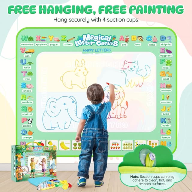 Detalle de Water Doodle Mat Aqua Magic Water Drawing Mat with 4 Suction Cups, 6 Magic Pens & Storage Bag