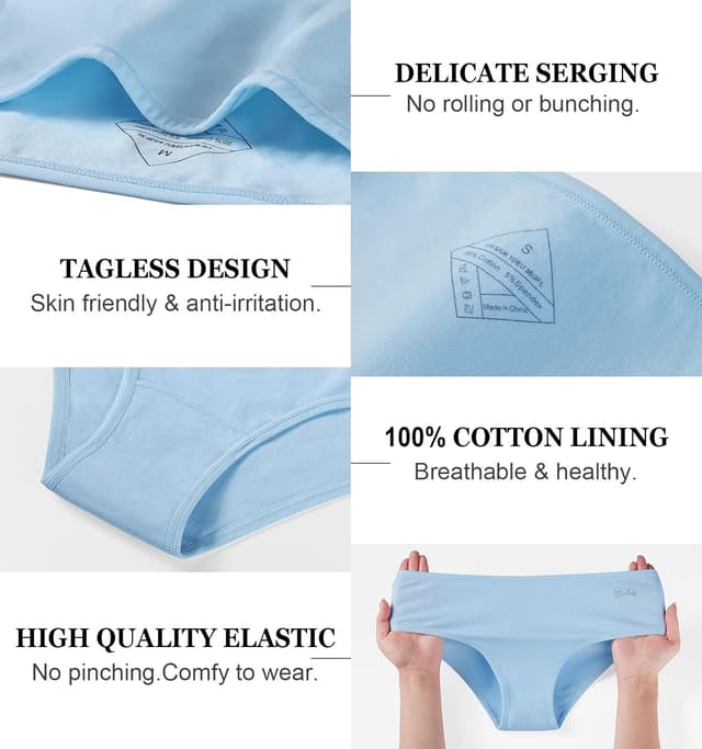 Detalle de coskefy Women’s Cotton Knickers (6 Pack) – Soft, Breathable Hipster Briefs