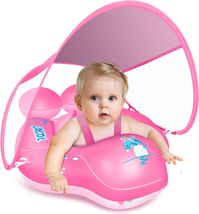 Detalle de Baby Pool Float with Canopy and UPF 50+ Sun Protection (UP to 36 Months) — Anti-Flip Safe Infant Swim Float