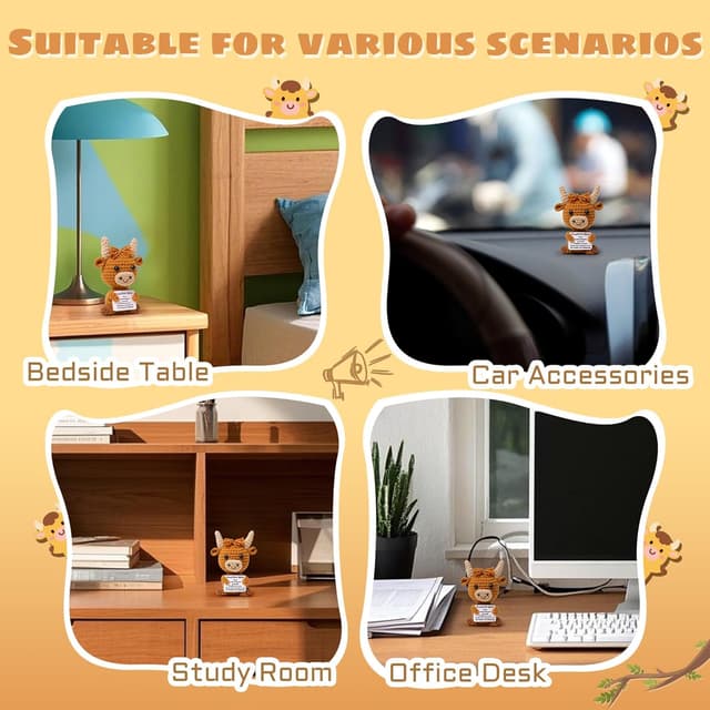 Thumbnail 6 de OkiyiD Highland Cow Plush Toy with Positivity Card – Hand-Crocheted Mini Gift for Women, Friends & Students