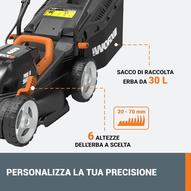 Detalle de WORX WG779E.1 tosaerba a batteria 40V PowerShare da giardino, taglio 34 cm