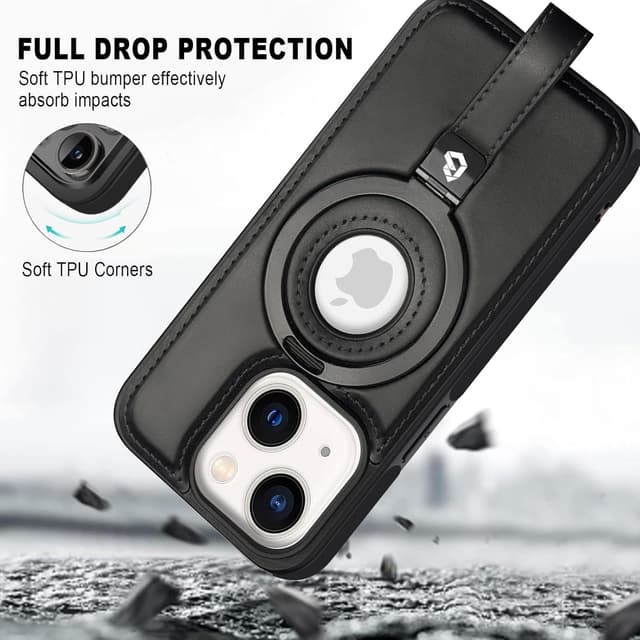 Detalle de XTCASE Coque pour iPhone 13 en cuir PU avec étui magnétique MagSafe, béquille réglable et protection TPU souple