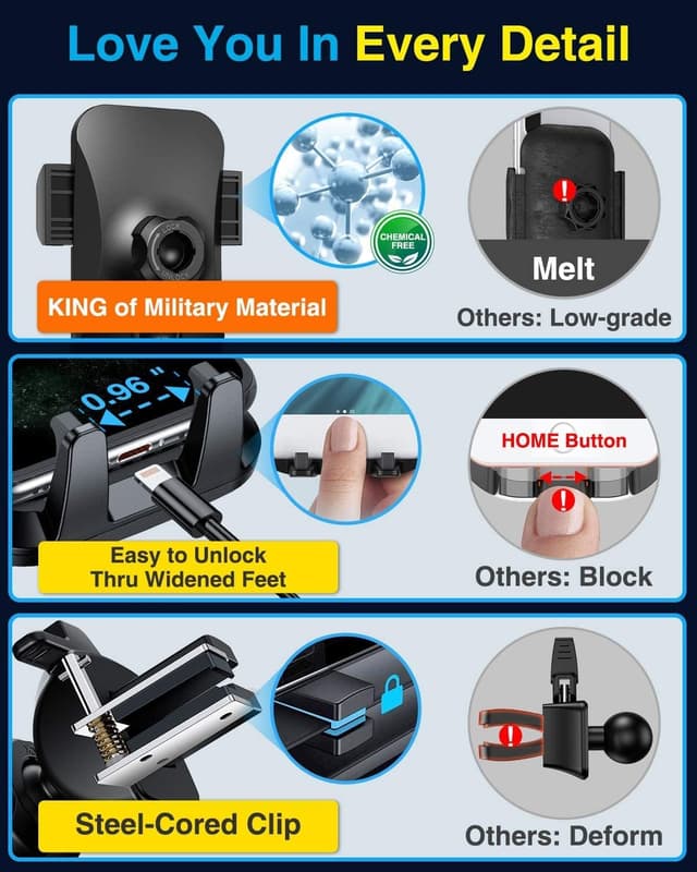 Detalle 2 de VANMASS Handyhalterung Auto 3-in-1 für Lüftung & Saugnapf (Silikon, flexibel einstellbar) – für iPhone & Android