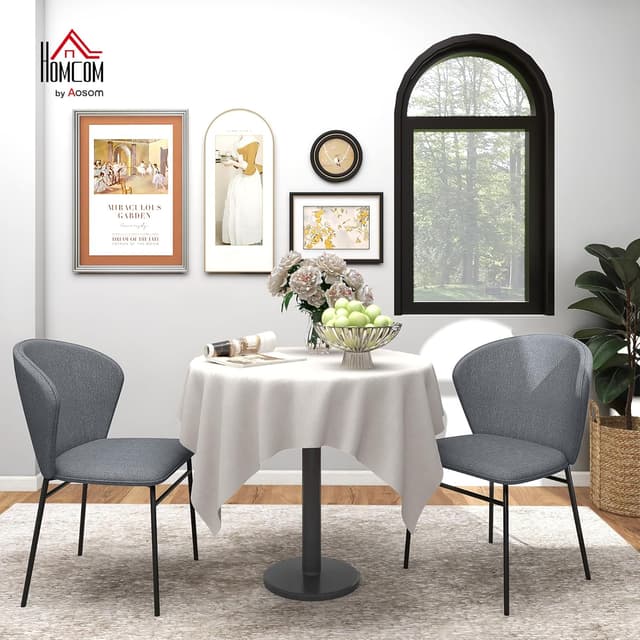 Detalle de HOMCOM lot de 2 chaises de salle à manger grises en tissu aspect lin et pieds en acier