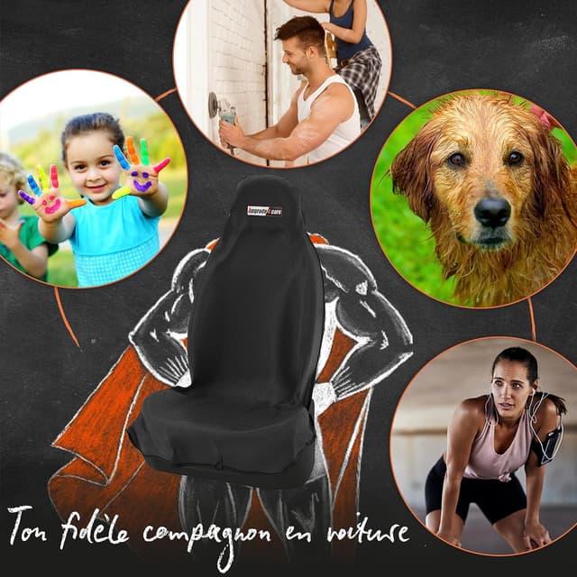 Detalle 2 de upgrade4cars – Lot de 2 housses de siège voiture universelles imperméables, noir