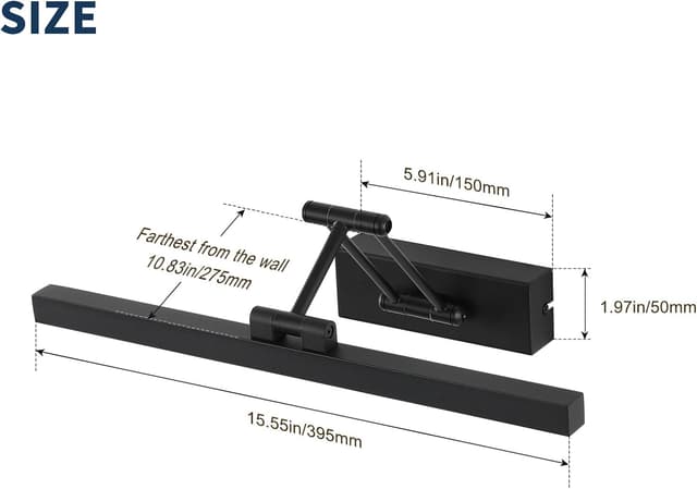 Detalle 2 de Pasoar LED Spiegellampe fürs Badezimmer 40 cm, drehbar & klappbar, IP44, 12 W, Cool White 5.500 K, schwarz