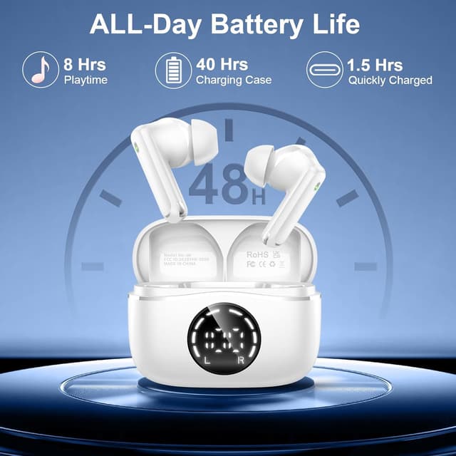 Detalle de chalvh Bluetooth 5.4 Wireless Earbuds with ENC, 48H Playtime, USB-C Fast Charge & IP7