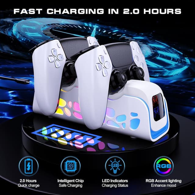 Detalle de PS5 Controller Charger Dual-Sensing Edge Charging Station (6 LED + RGB Modes) for PS5 Slim/Pro